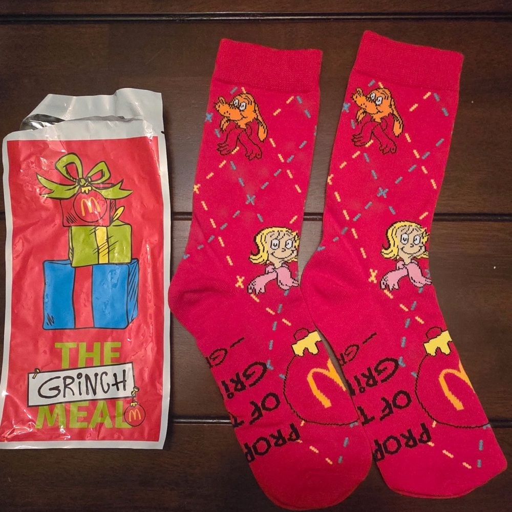 New 2025 McDonalds Grinch Max and Cindy Lou Christmas Socks